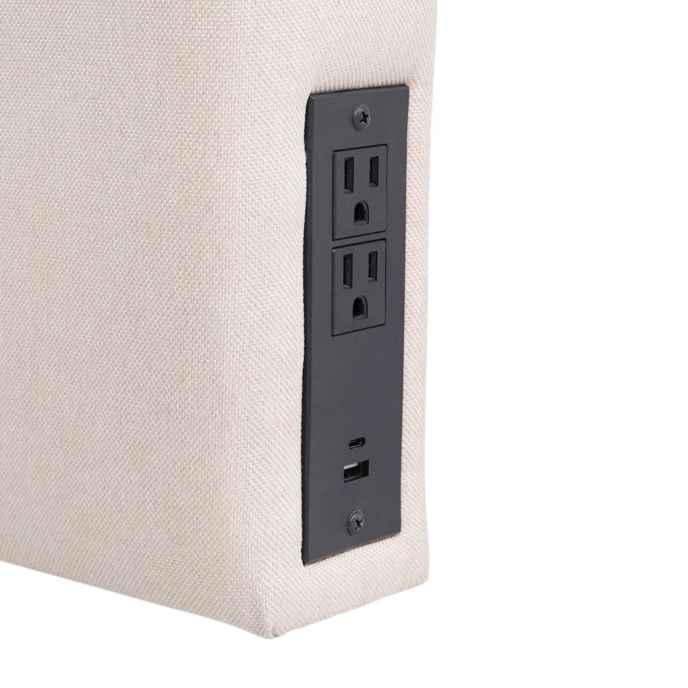 Upholstered Twin Headboard with Two Power Outlets, USB Port, Beige. Picture 12