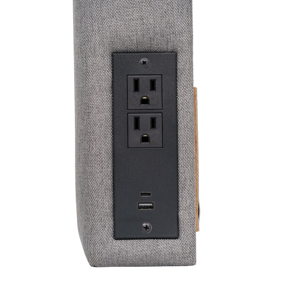 Upholstered Twin Headboard with Two Power Outlets, USB Port, Gray. Picture 8