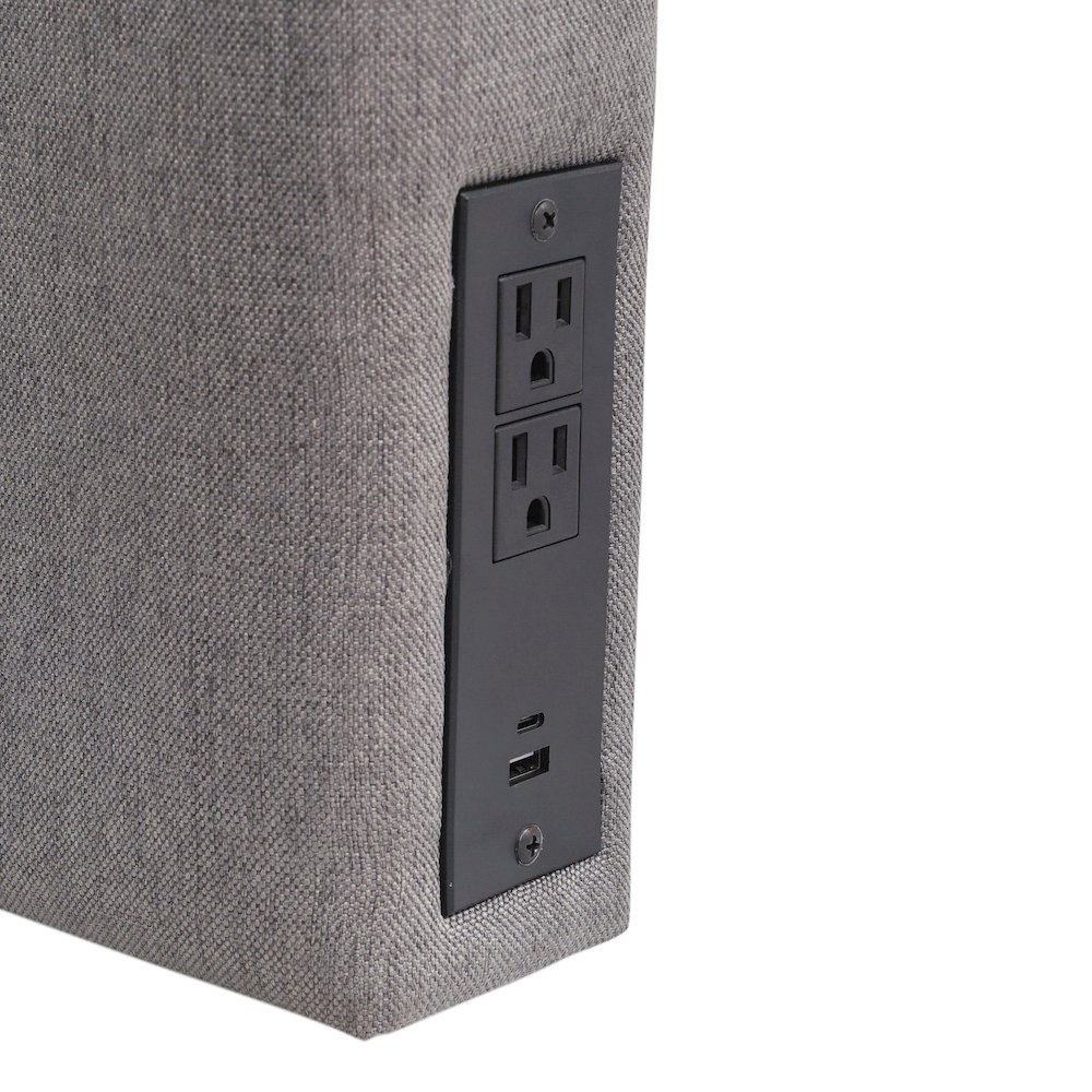 Upholstered Twin Headboard with Two Power Outlets, USB Port, Gray. Picture 12