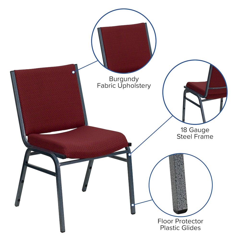 Heavy Duty Burgundy Patterned Fabric Stack Chair. Picture 5