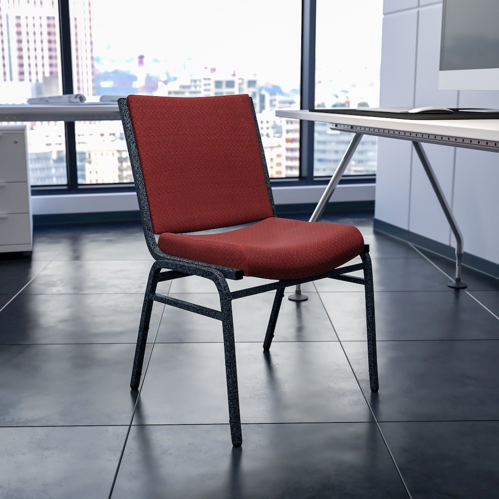 Heavy Duty Burgundy Patterned Fabric Stack Chair. Picture 2
