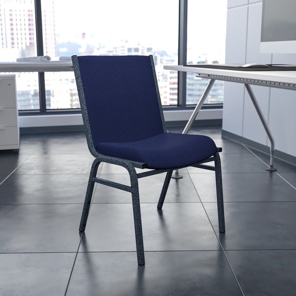 Heavy Duty Navy Blue Dot Fabric Stack Chair. Picture 2