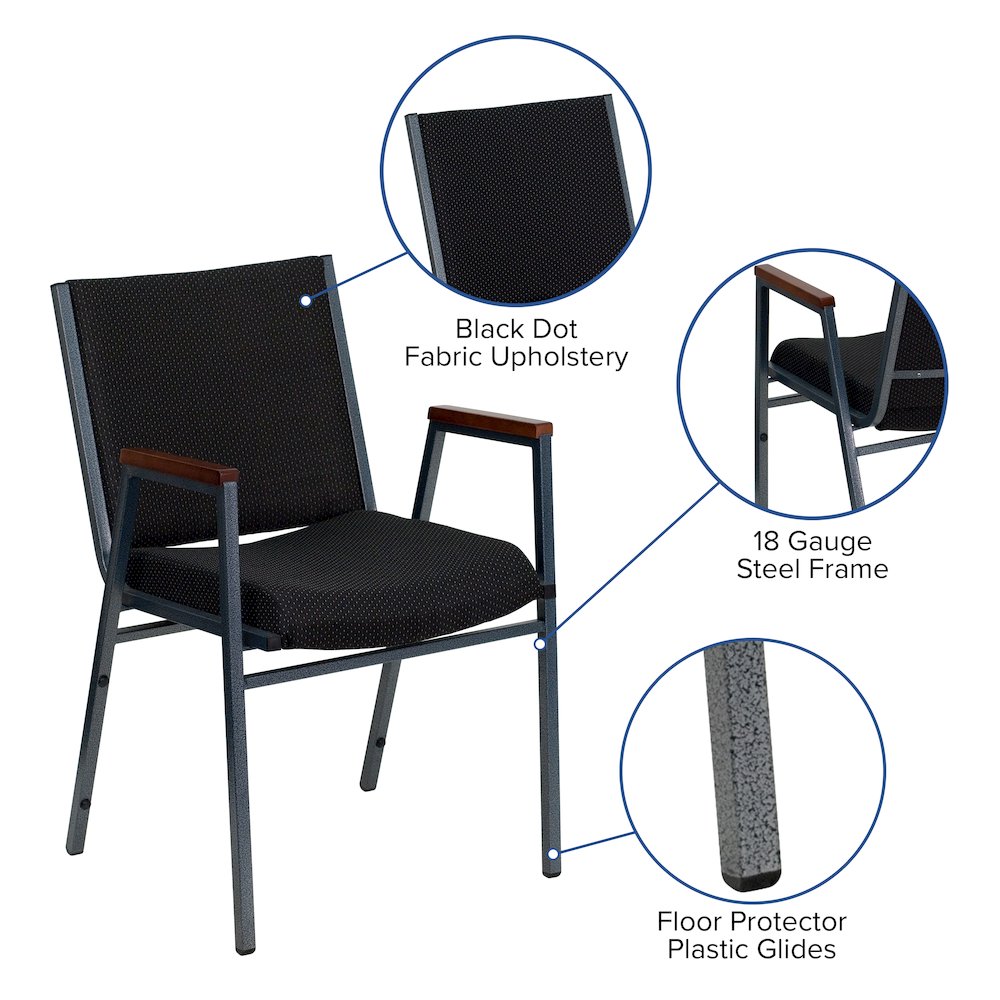 Heavy Duty Black Dot Fabric Stack Chair with Arms. Picture 7