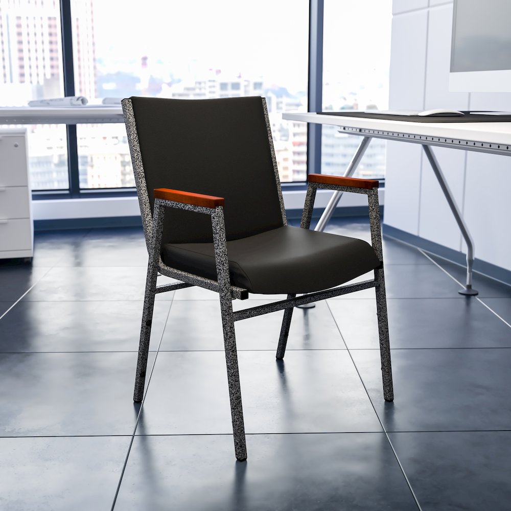 Heavy Duty Black Vinyl Stack Chair with Arms. Picture 8