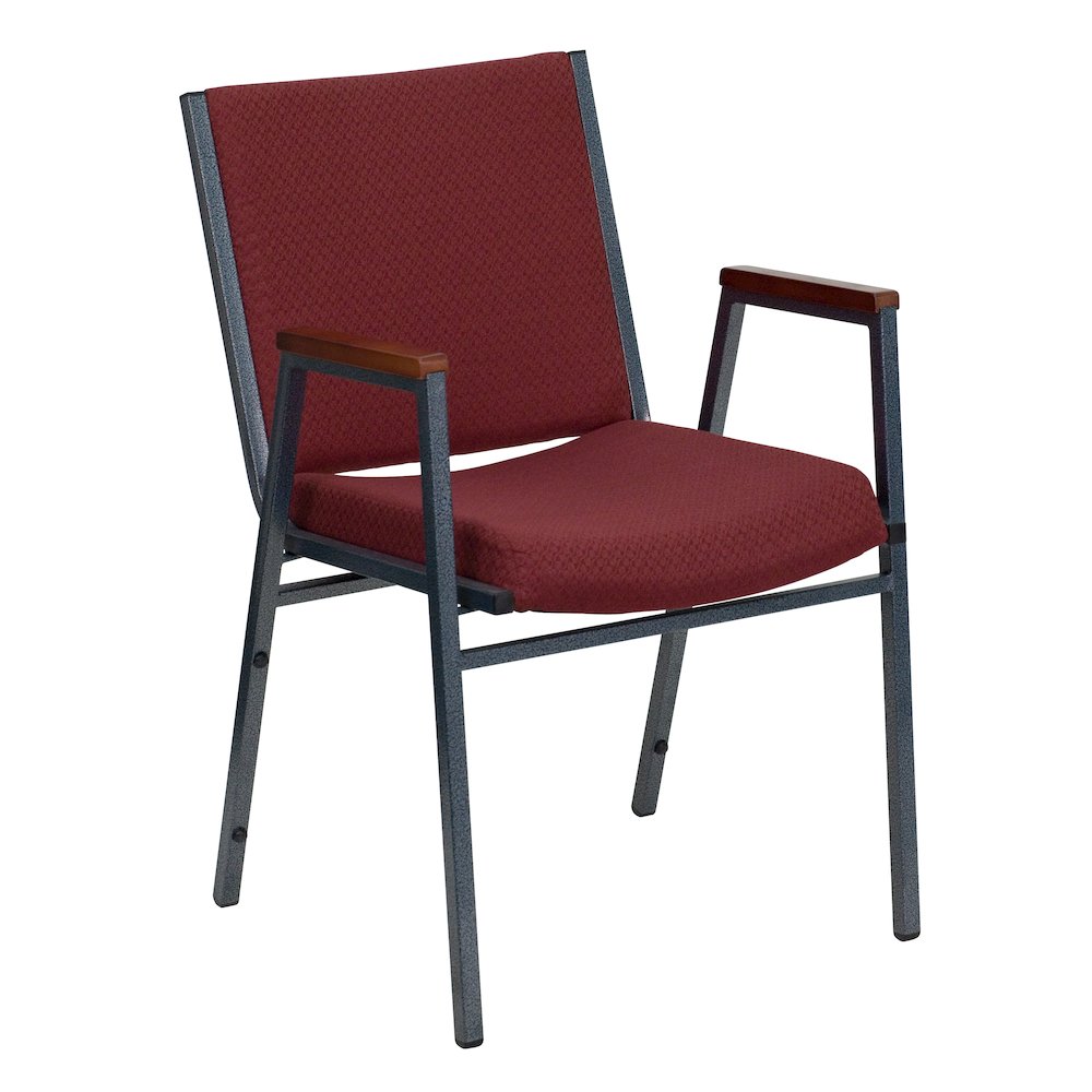 Heavy Duty Burgundy Patterned Fabric Stack Chair with Arms. Picture 1