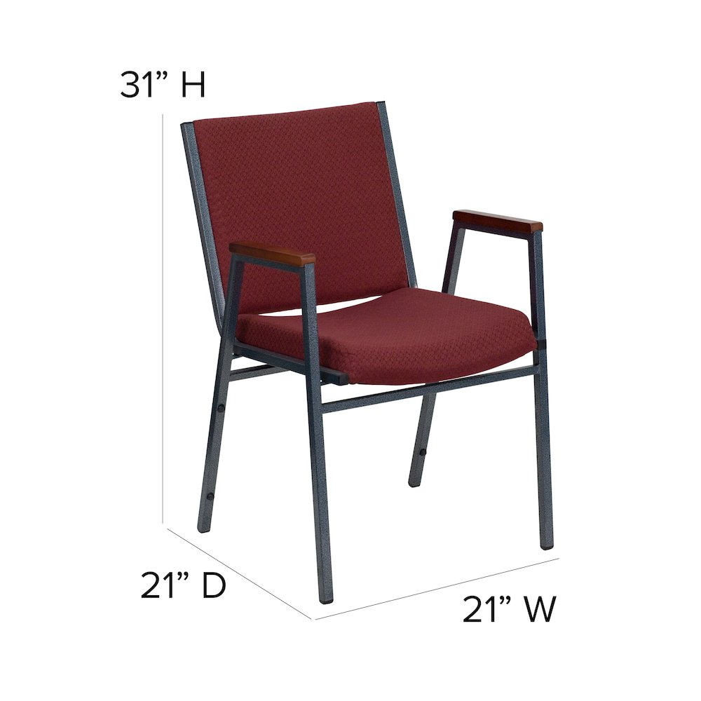 Heavy Duty Burgundy Patterned Fabric Stack Chair with Arms. Picture 4