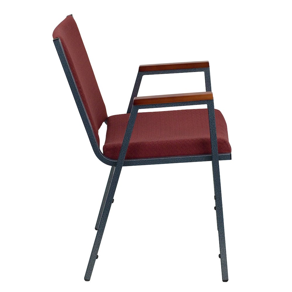 Heavy Duty Burgundy Patterned Fabric Stack Chair with Arms. Picture 7