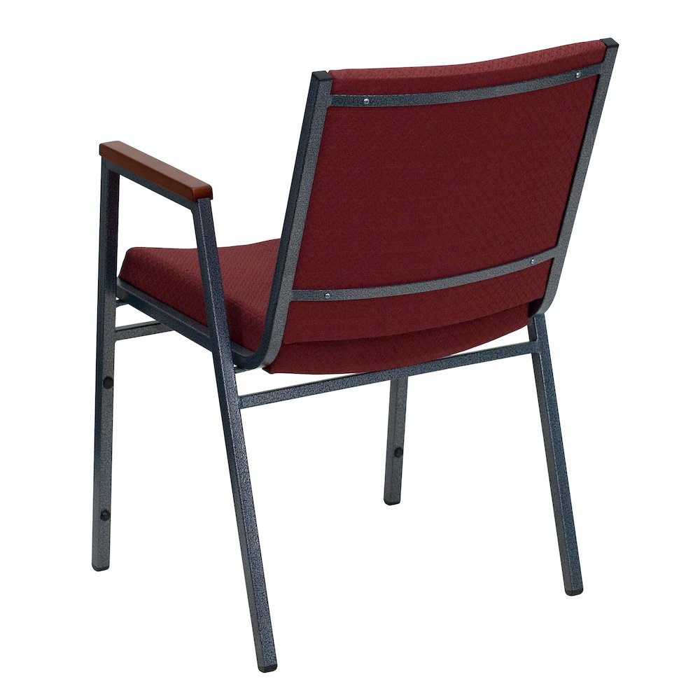 Heavy Duty Burgundy Patterned Fabric Stack Chair with Arms. Picture 5
