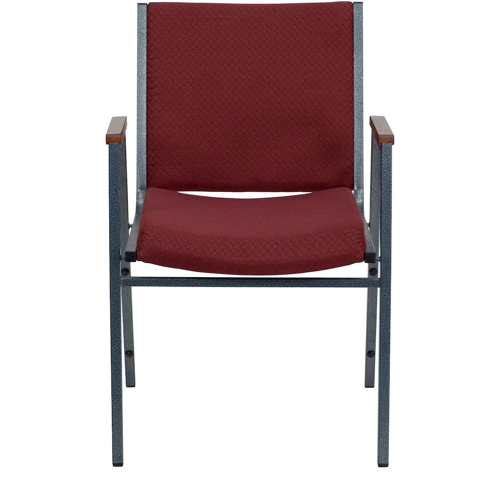Heavy Duty Burgundy Patterned Fabric Stack Chair with Arms. Picture 8