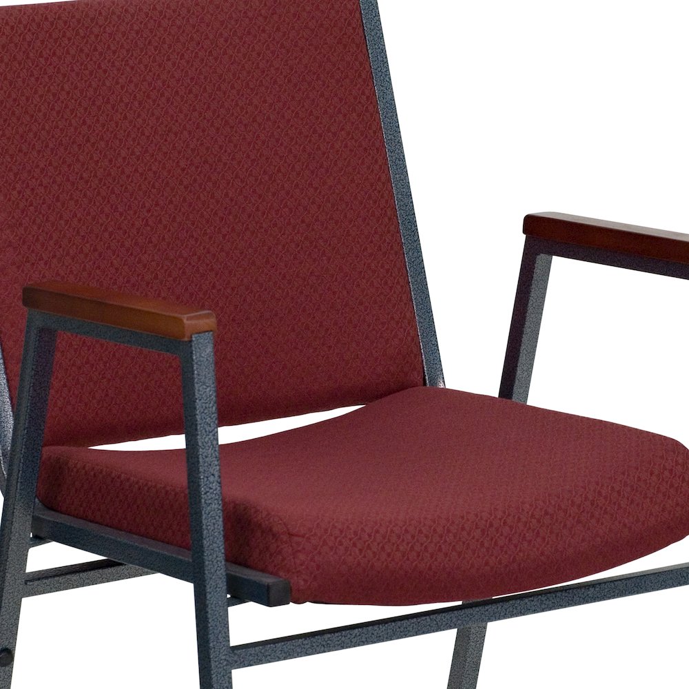 Heavy Duty Burgundy Patterned Fabric Stack Chair with Arms. Picture 10