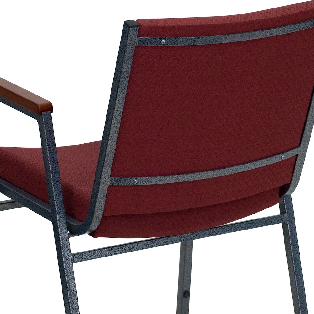 Heavy Duty Burgundy Patterned Fabric Stack Chair with Arms. Picture 11