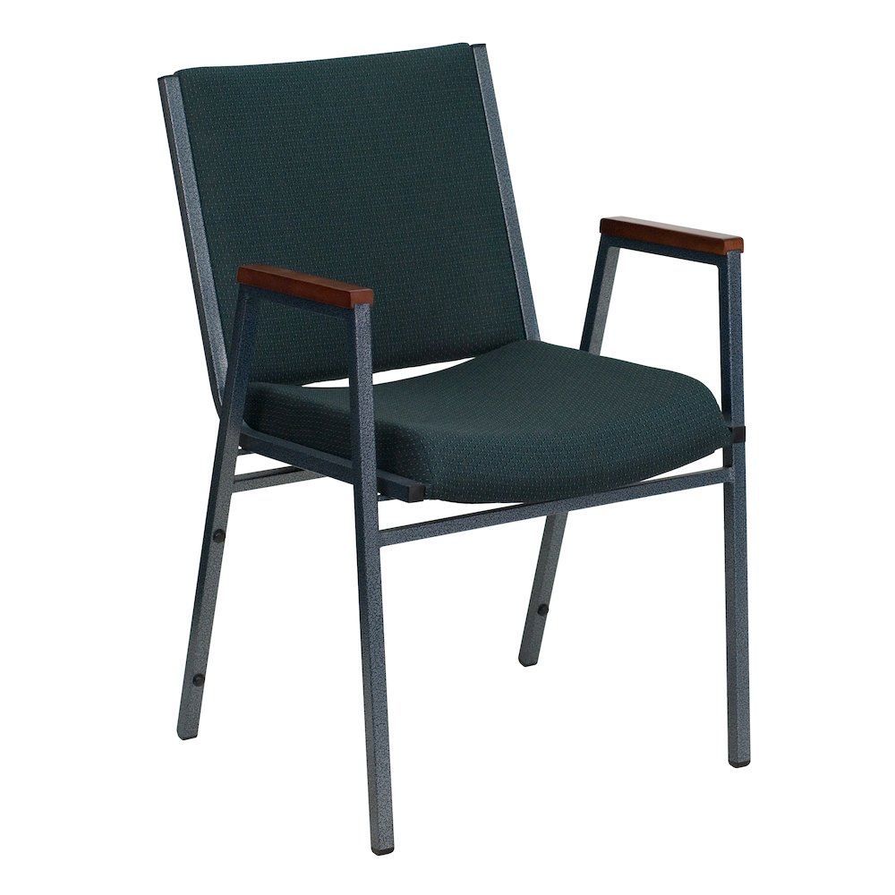 Heavy Duty Green Patterned Fabric Stack Chair with Arms. Picture 1