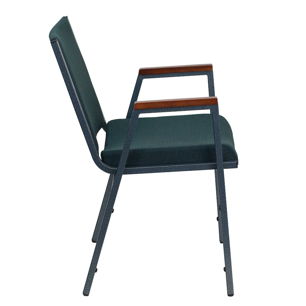 Heavy Duty Green Patterned Fabric Stack Chair with Arms. Picture 2