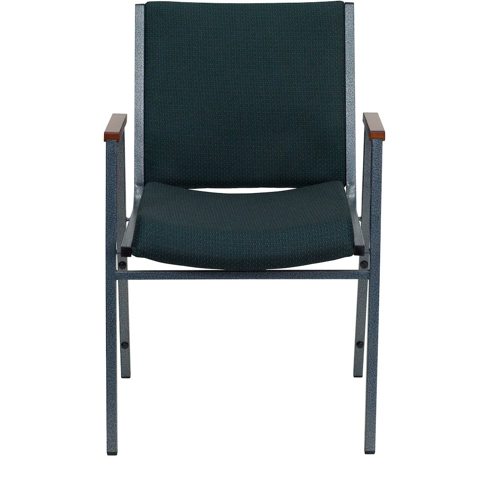 Heavy Duty Green Patterned Fabric Stack Chair with Arms. Picture 4