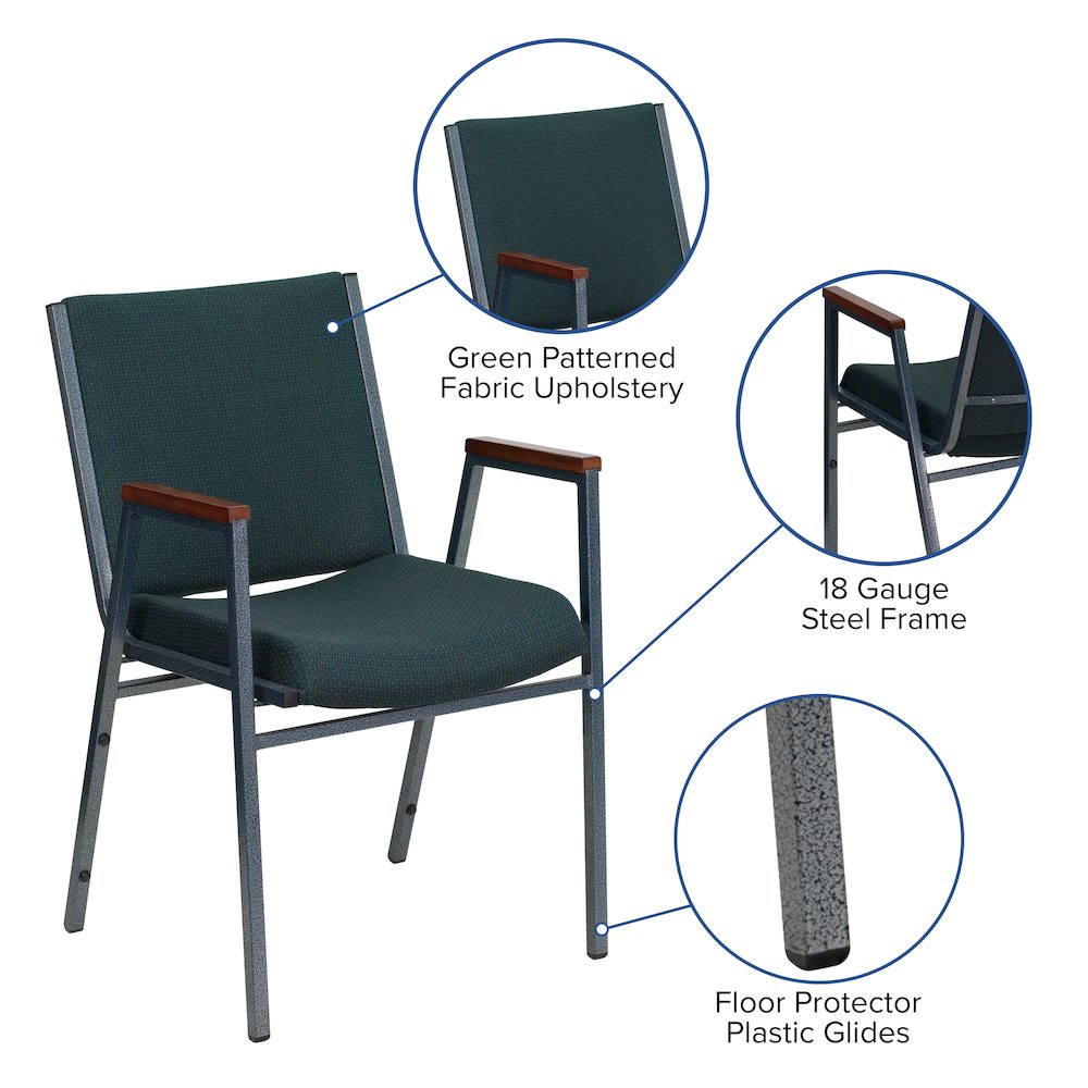 Heavy Duty Green Patterned Fabric Stack Chair with Arms. Picture 5