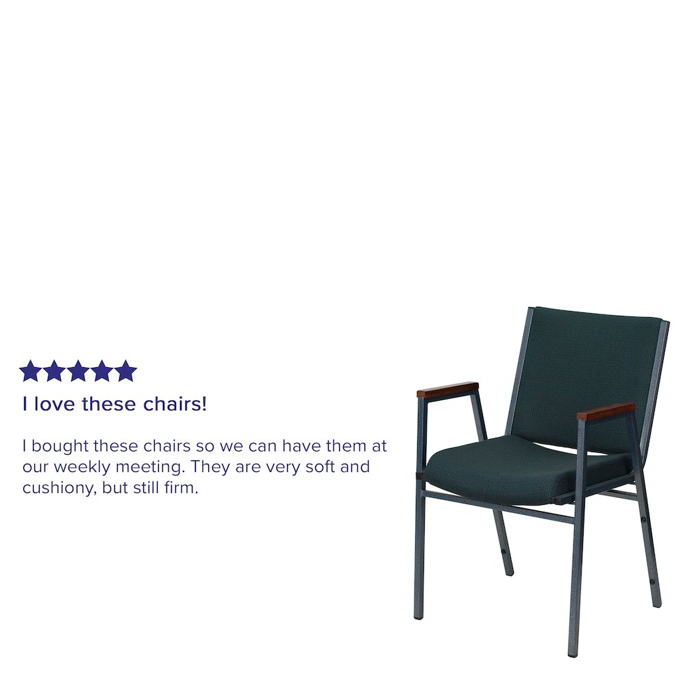 Heavy Duty Green Patterned Fabric Stack Chair with Arms. Picture 6