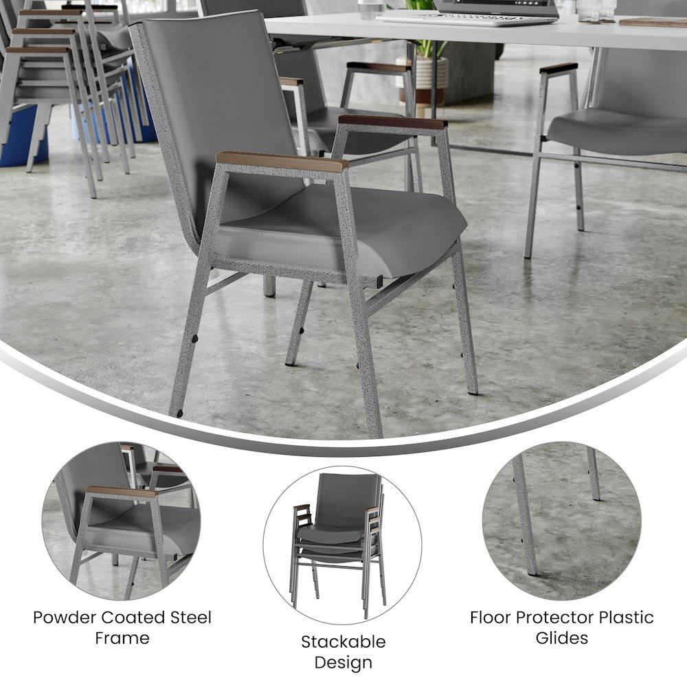 HERCULES Heavy Duty Gray Vinyl Stack Chair with Arms. Picture 2
