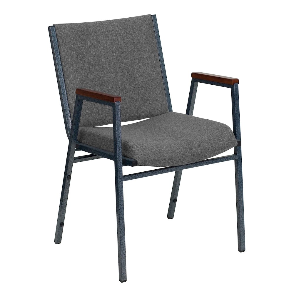 Heavy Duty Gray Fabric Stack Chair with Arms. Picture 1