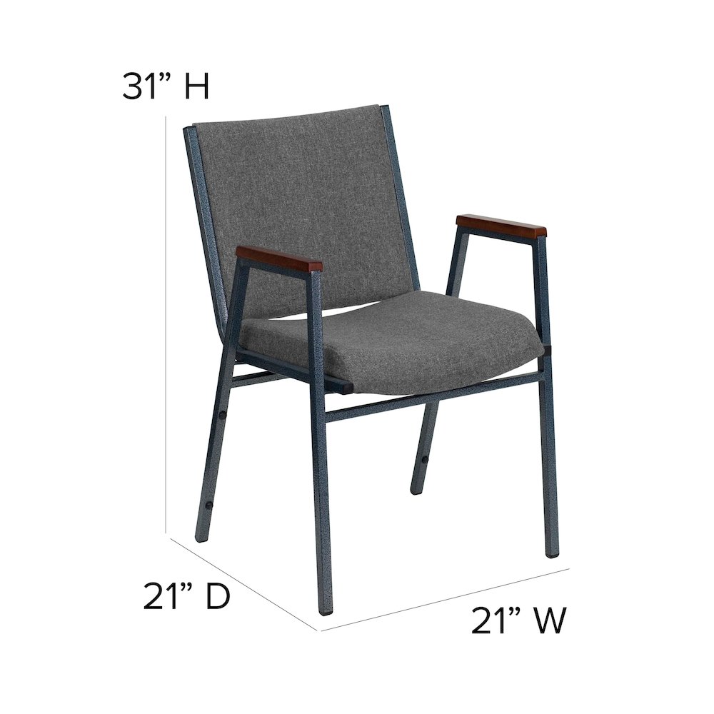Heavy Duty Gray Fabric Stack Chair with Arms. Picture 5
