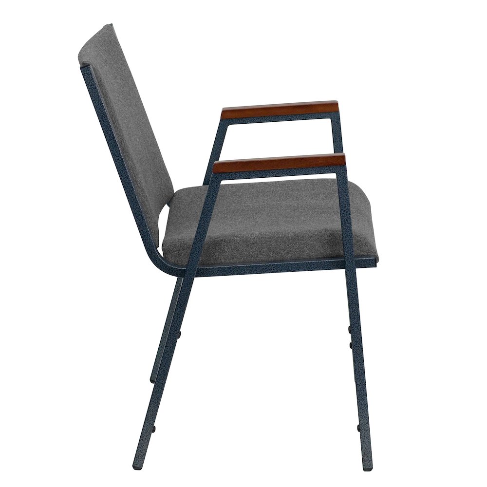 Heavy Duty Gray Fabric Stack Chair with Arms. Picture 2