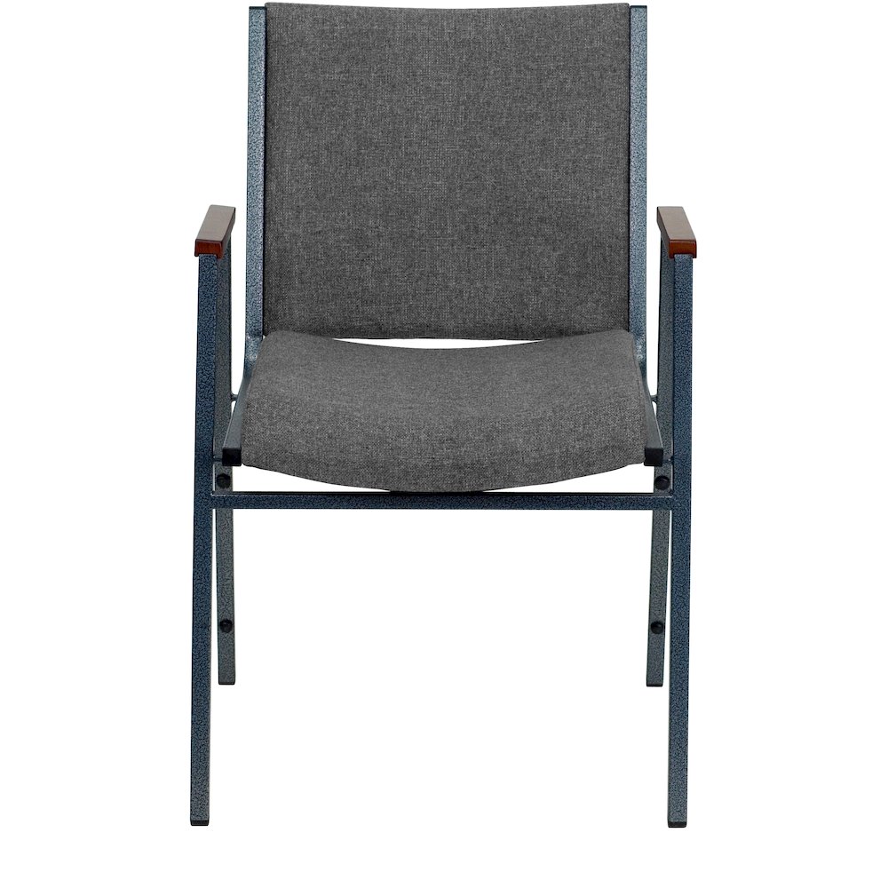 Heavy Duty Gray Fabric Stack Chair with Arms. Picture 4
