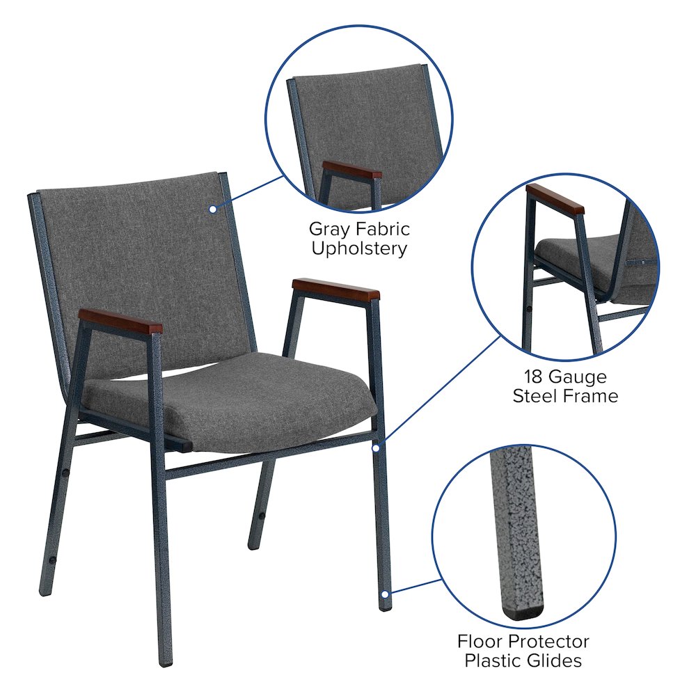 Heavy Duty Gray Fabric Stack Chair with Arms. Picture 5