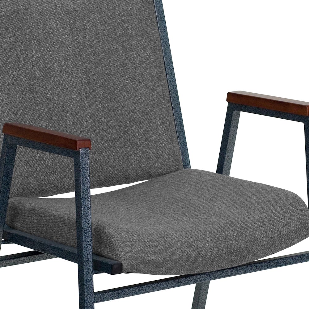 Heavy Duty Gray Fabric Stack Chair with Arms. Picture 10