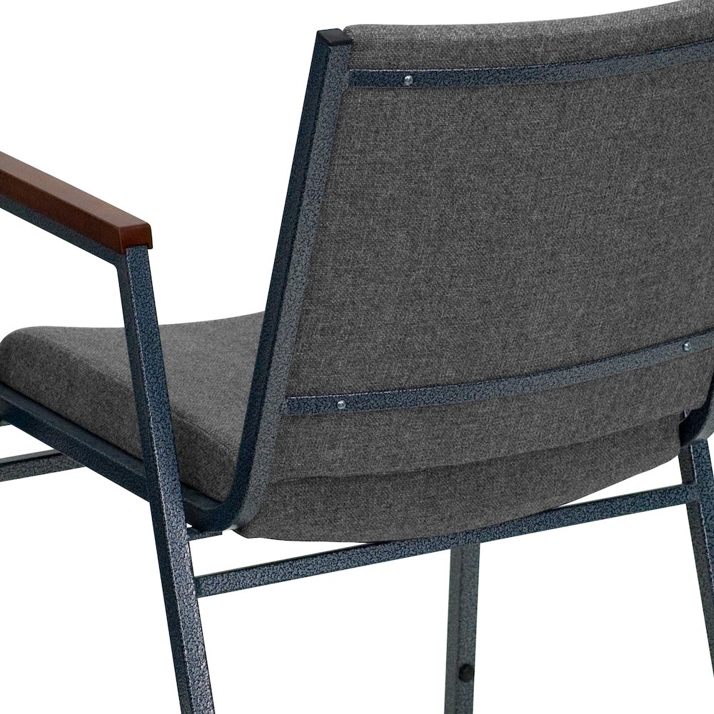 Heavy Duty Gray Fabric Stack Chair with Arms. Picture 11