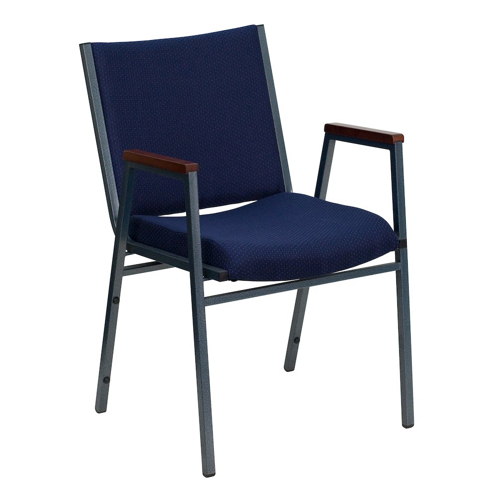 Heavy Duty Navy Blue Dot Fabric Stack Chair with Arms. Picture 1