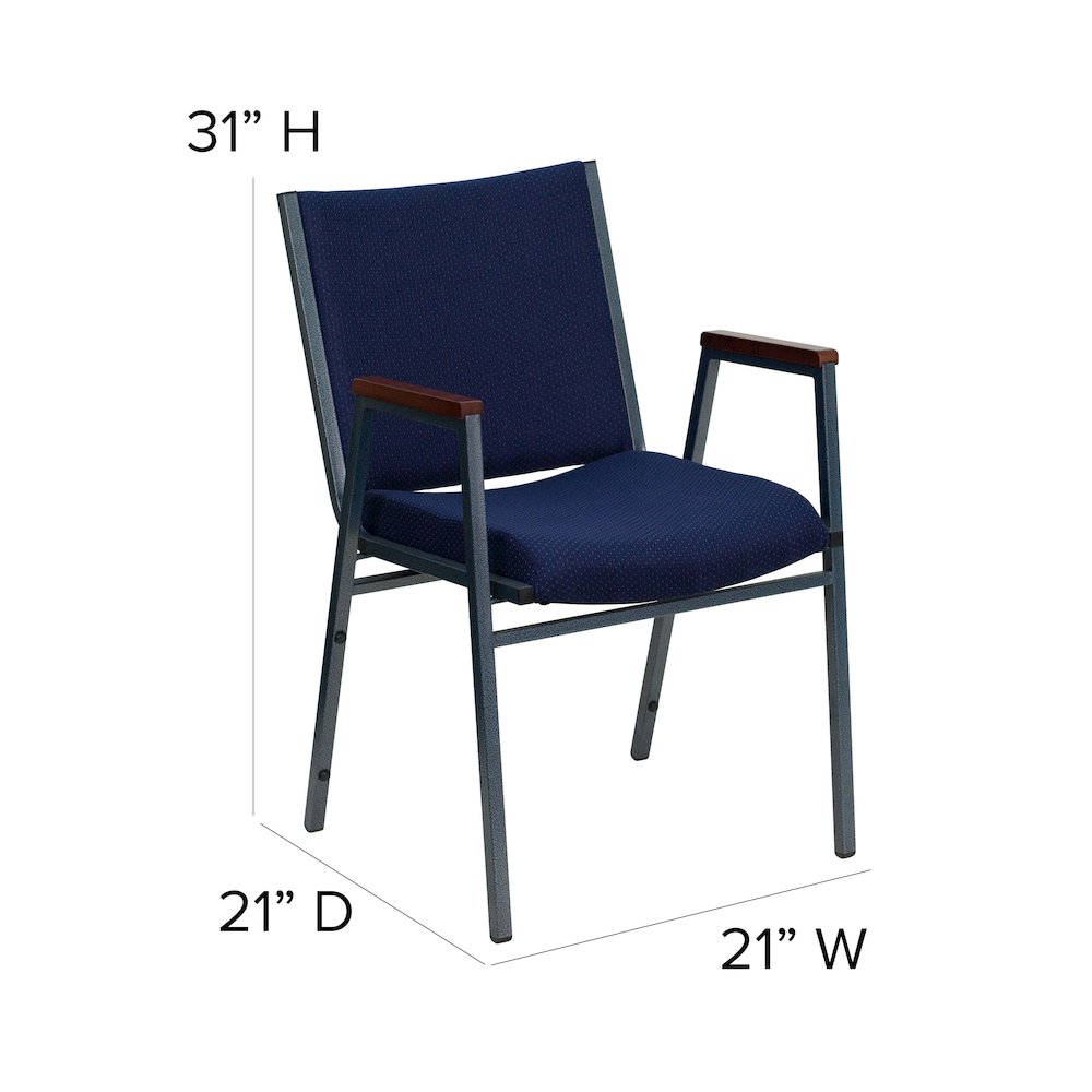 Heavy Duty Navy Blue Dot Fabric Stack Chair with Arms. Picture 4