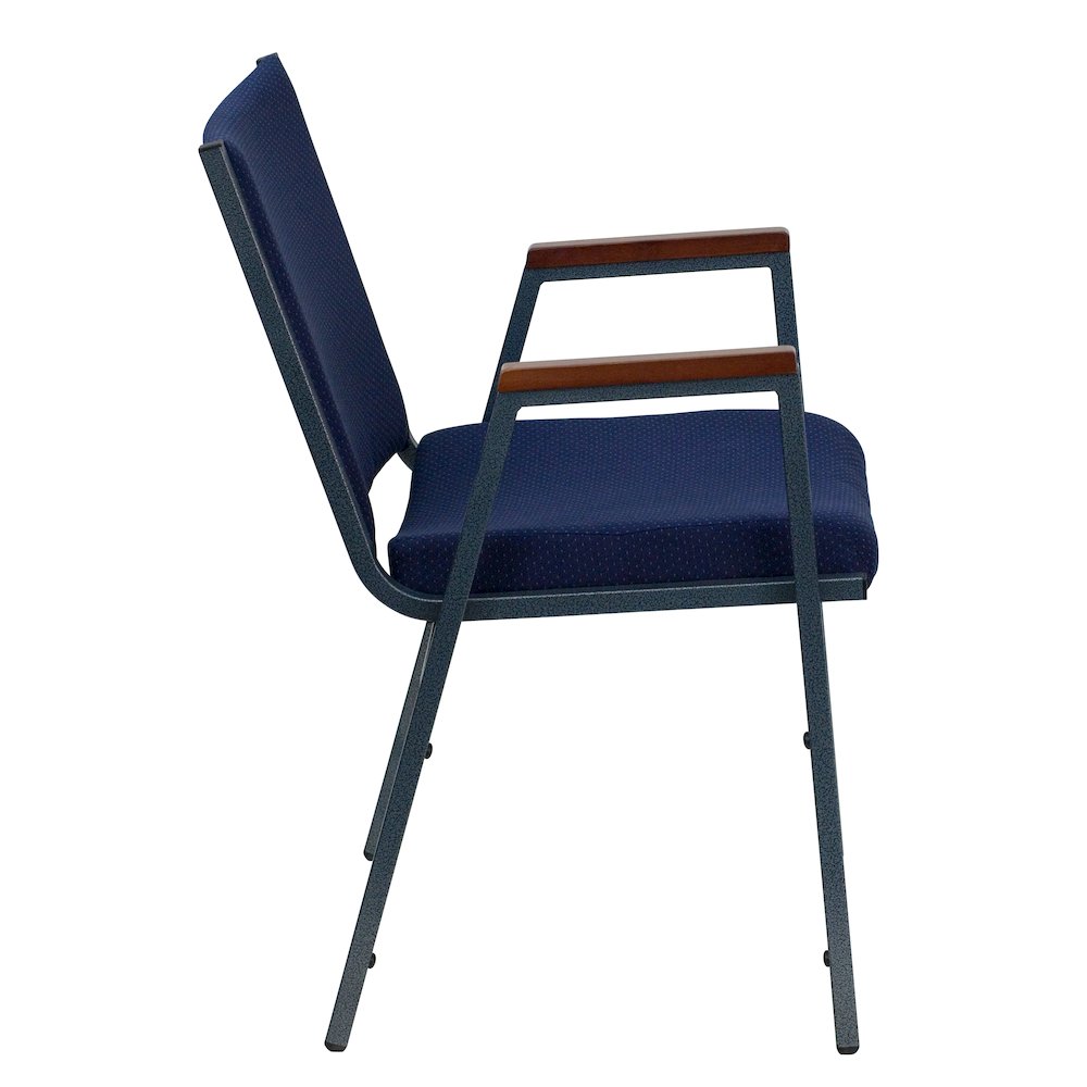 Heavy Duty Navy Blue Dot Fabric Stack Chair with Arms. Picture 2