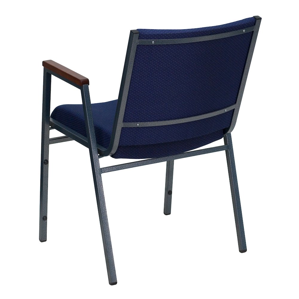 Heavy Duty Navy Blue Dot Fabric Stack Chair with Arms. Picture 3