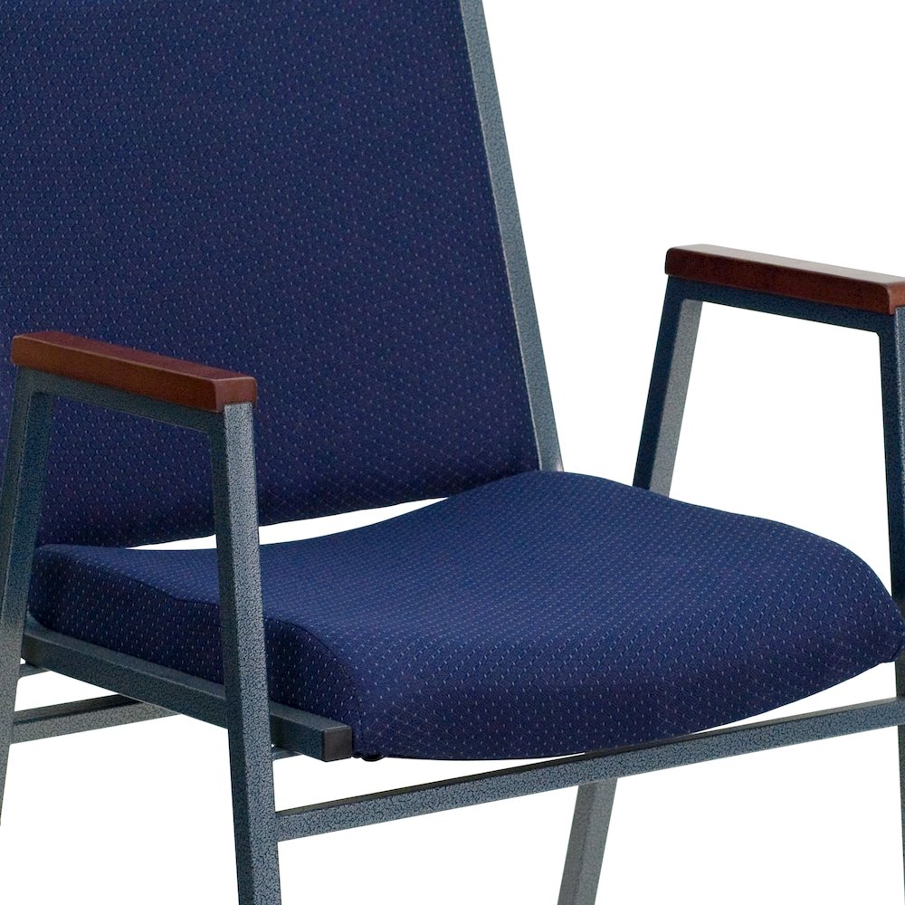 Heavy Duty Navy Blue Dot Fabric Stack Chair with Arms. Picture 10