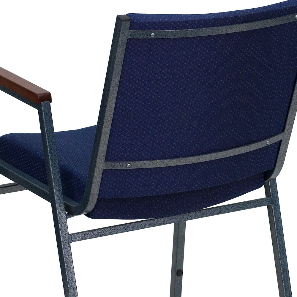 Heavy Duty Navy Blue Dot Fabric Stack Chair with Arms. Picture 9