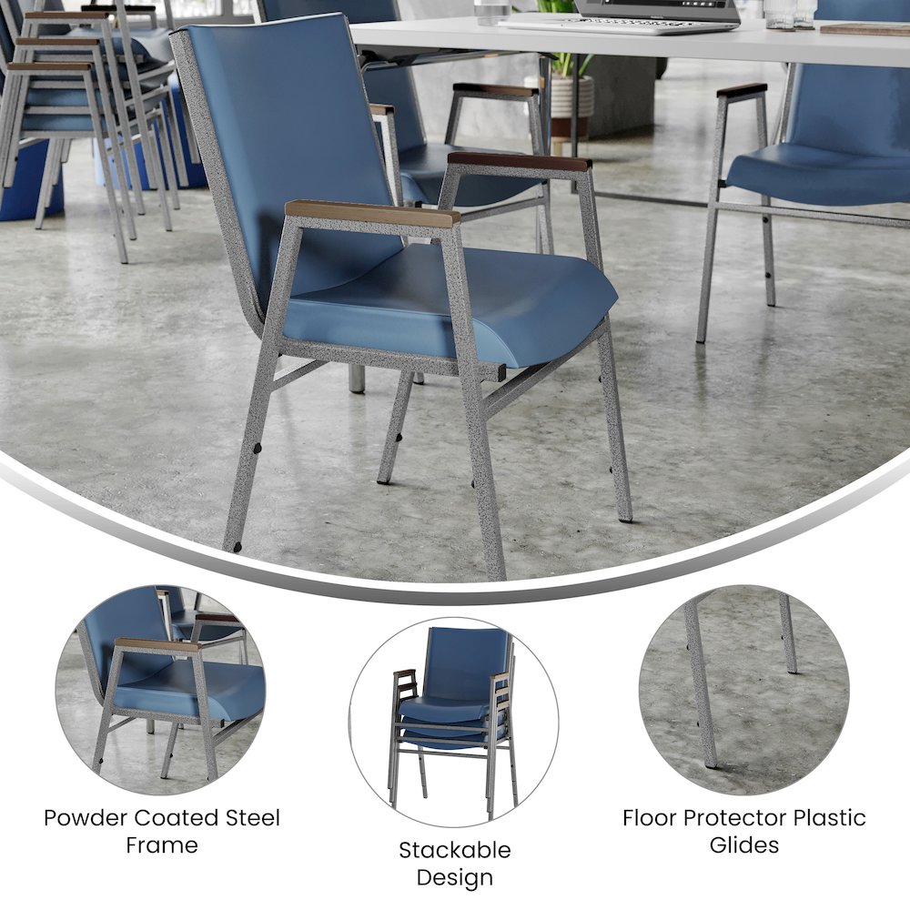 HERCULES Heavy Duty Navy Vinyl Stack Chair with Arms. Picture 2