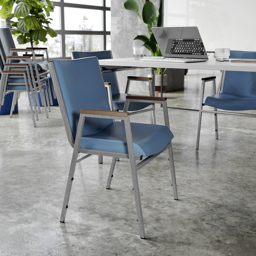HERCULES Heavy Duty Navy Vinyl Stack Chair with Arms. Picture 5