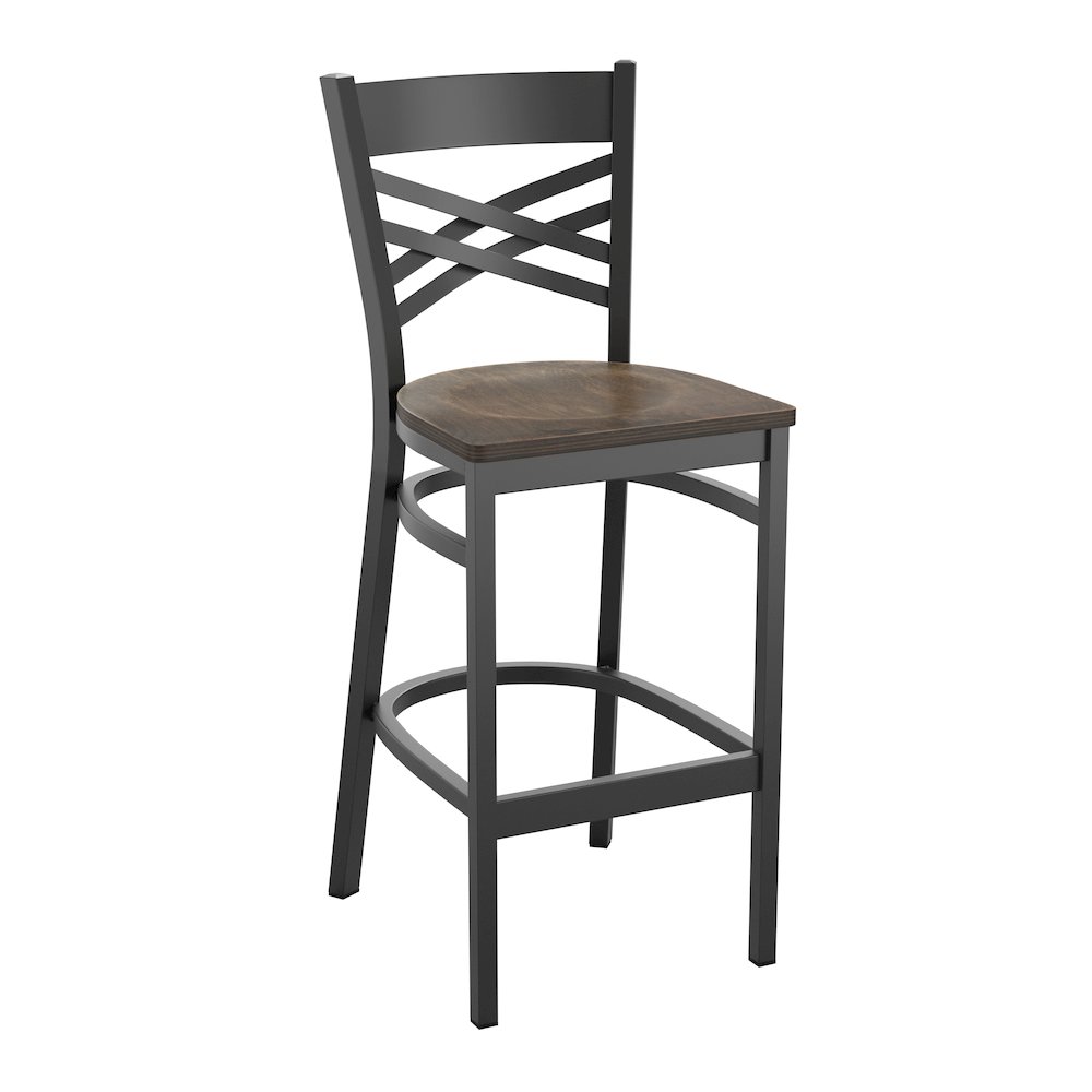 Back Metal Restaurant Barstool - Antique Copper Wood Seat. Picture 1