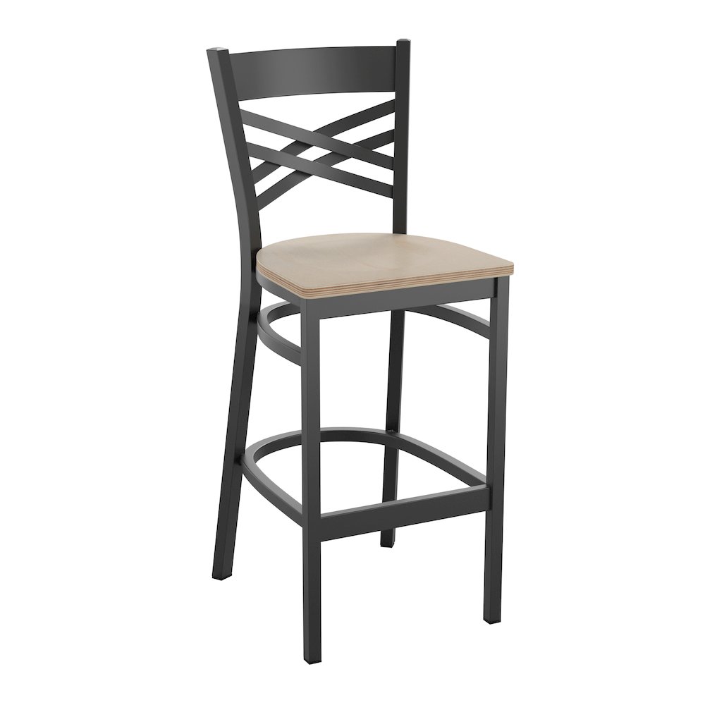 Back Metal Restaurant Barstool - Antique White Wood Seat. Picture 1