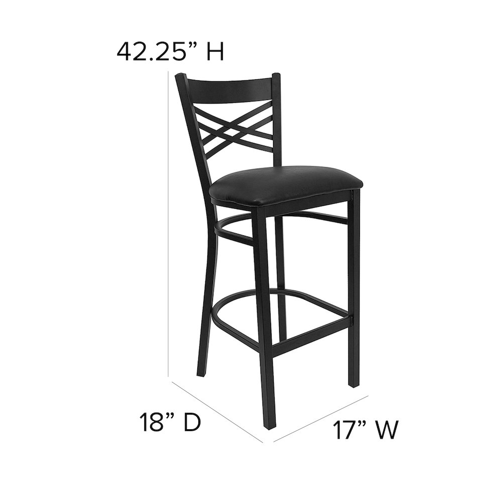 Black ''X'' Back Metal Restaurant Barstool - Black Vinyl Seat. Picture 6