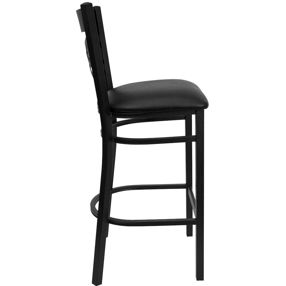 Black ''X'' Back Metal Restaurant Barstool - Black Vinyl Seat. Picture 2