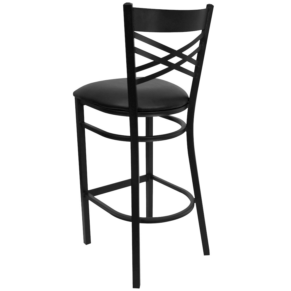 Black ''X'' Back Metal Restaurant Barstool - Black Vinyl Seat. Picture 3