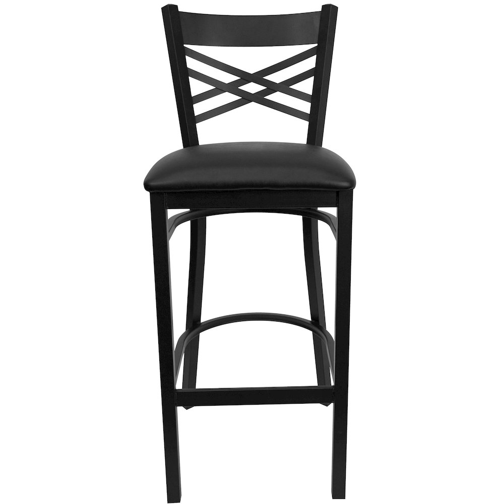 Black ''X'' Back Metal Restaurant Barstool - Black Vinyl Seat. Picture 4