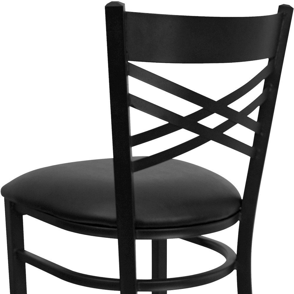 Black ''X'' Back Metal Restaurant Barstool - Black Vinyl Seat. Picture 6