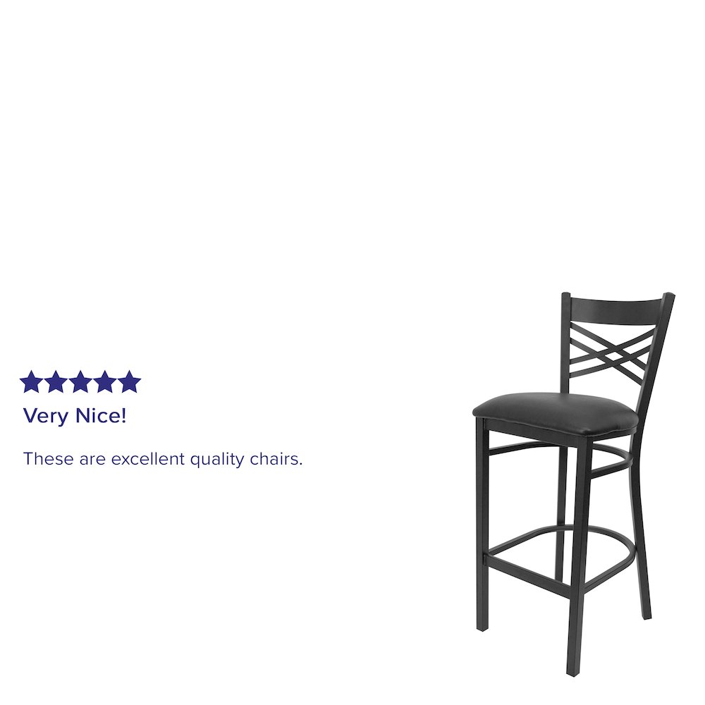 Black ''X'' Back Metal Restaurant Barstool - Black Vinyl Seat. Picture 8
