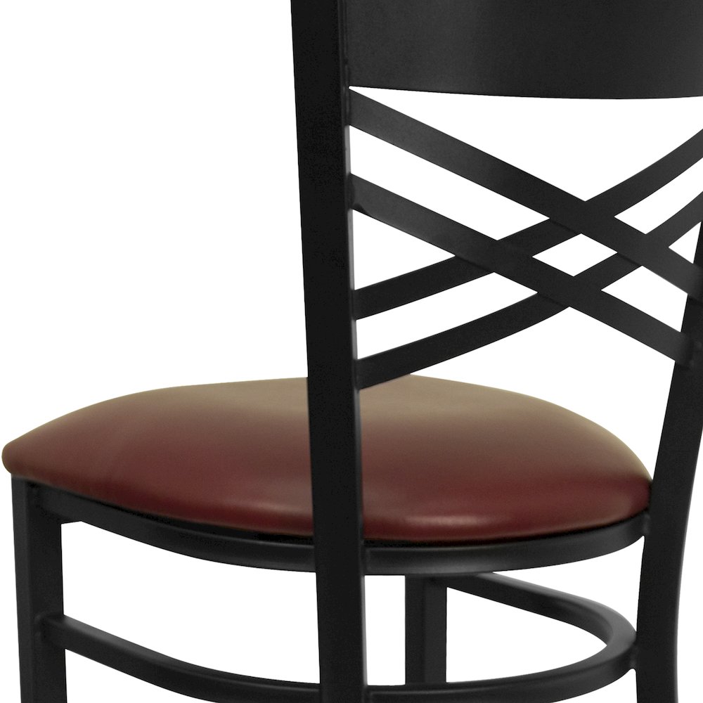 Black ''X'' Back Metal Restaurant Barstool - Burgundy Vinyl Seat. Picture 10