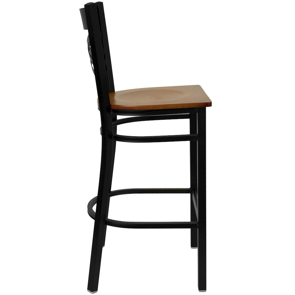 Black ''X'' Back Metal Restaurant Barstool - Cherry Wood Seat. Picture 3