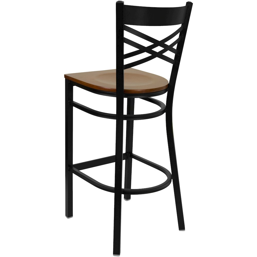 Black ''X'' Back Metal Restaurant Barstool - Cherry Wood Seat. Picture 2