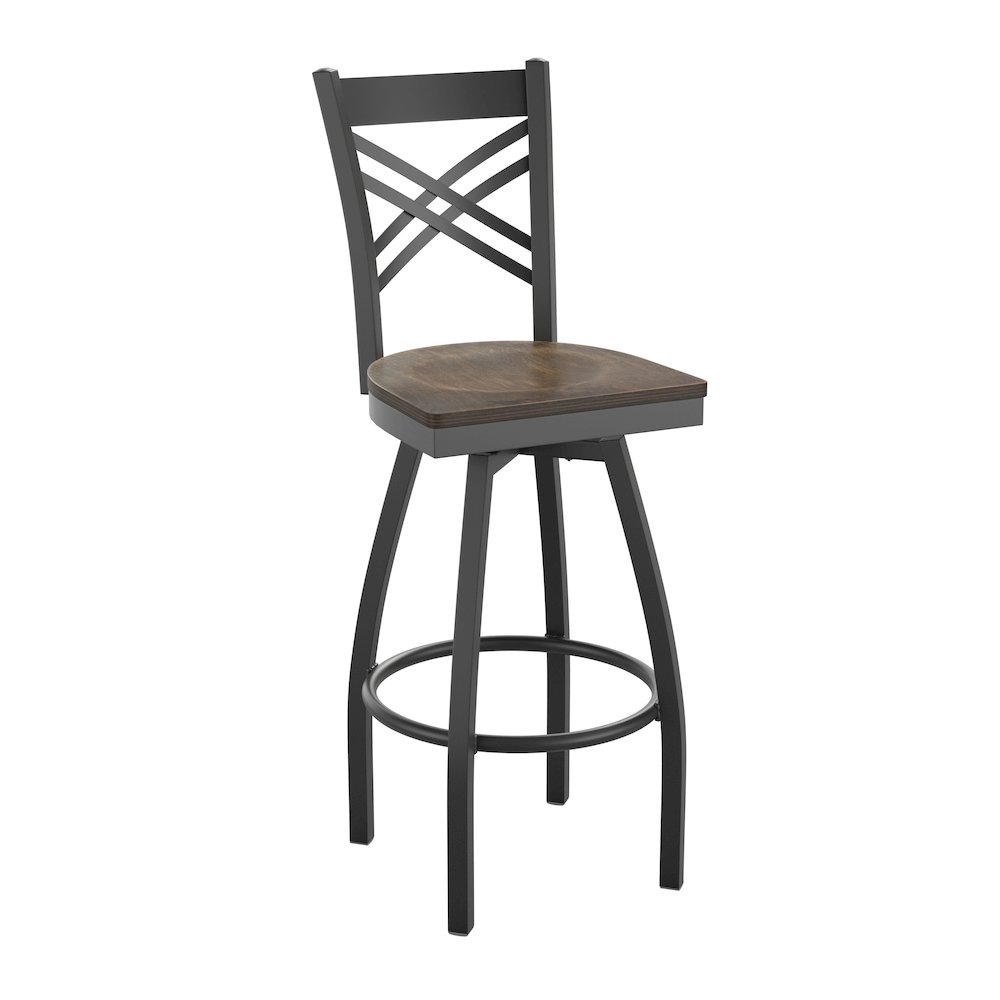 Back Swivel Metal Barstool - Antique Copper Wood Seat. Picture 1