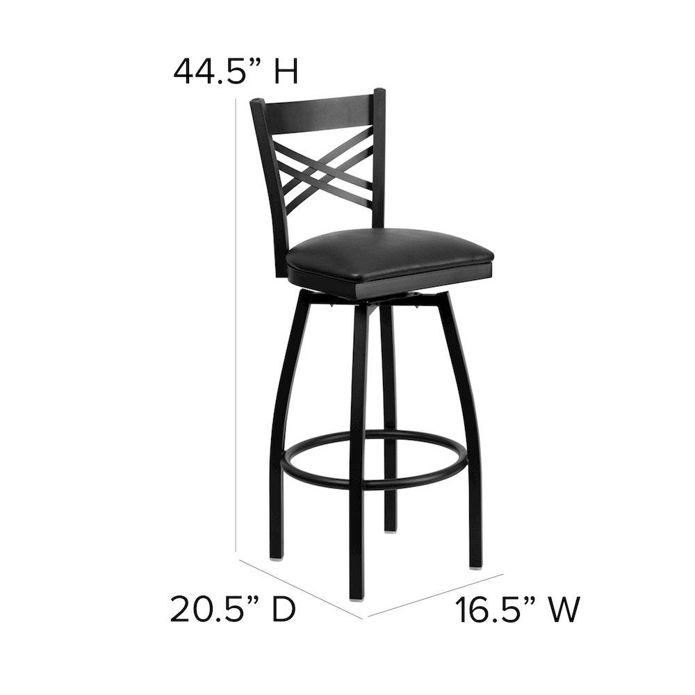 Black ''X'' Back Swivel Metal Barstool - Black Vinyl Seat. Picture 6