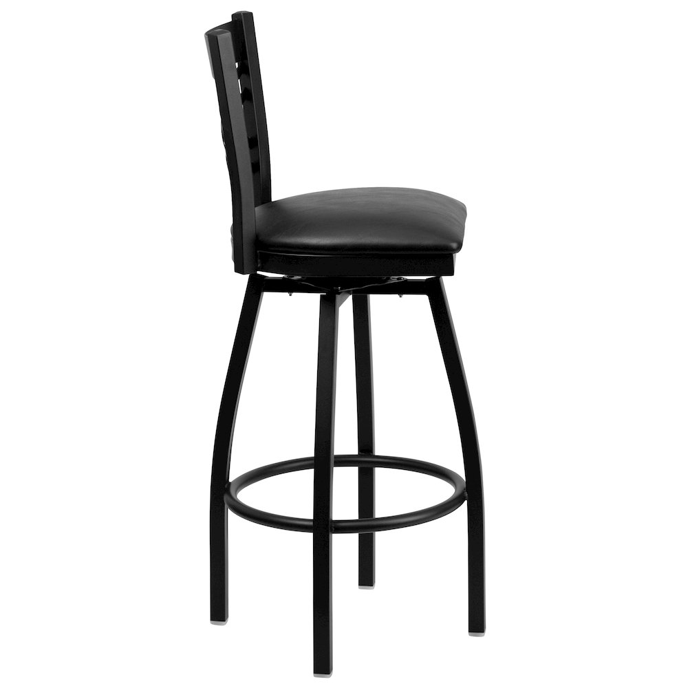 Black ''X'' Back Swivel Metal Barstool - Black Vinyl Seat. Picture 2